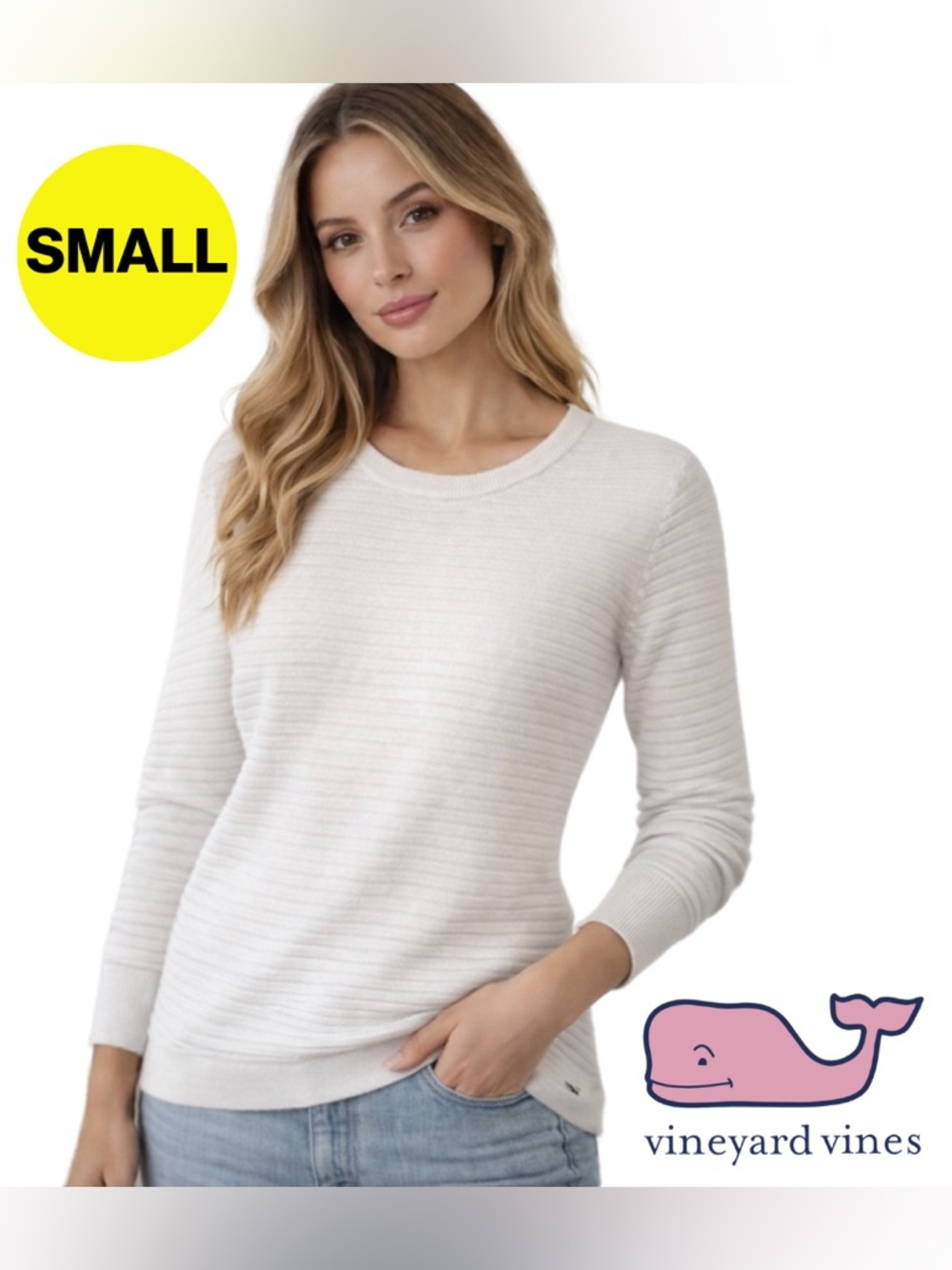 2/for $20 🪩 VINEYARD VINES Ribbed Creamy White ScoopNeck Sweater (Women’s Small)
